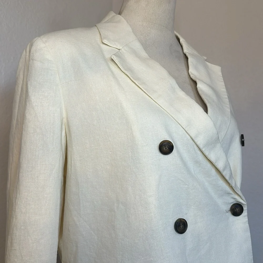 Who What Wear Ivory Double Breasted Linen Blazer Size Large NWOT - Picture 5 of 11